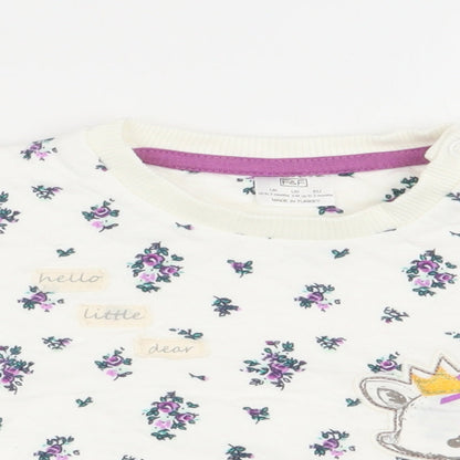 F&F Girls White Floral  Pullover Jumper Size 0-3 Months