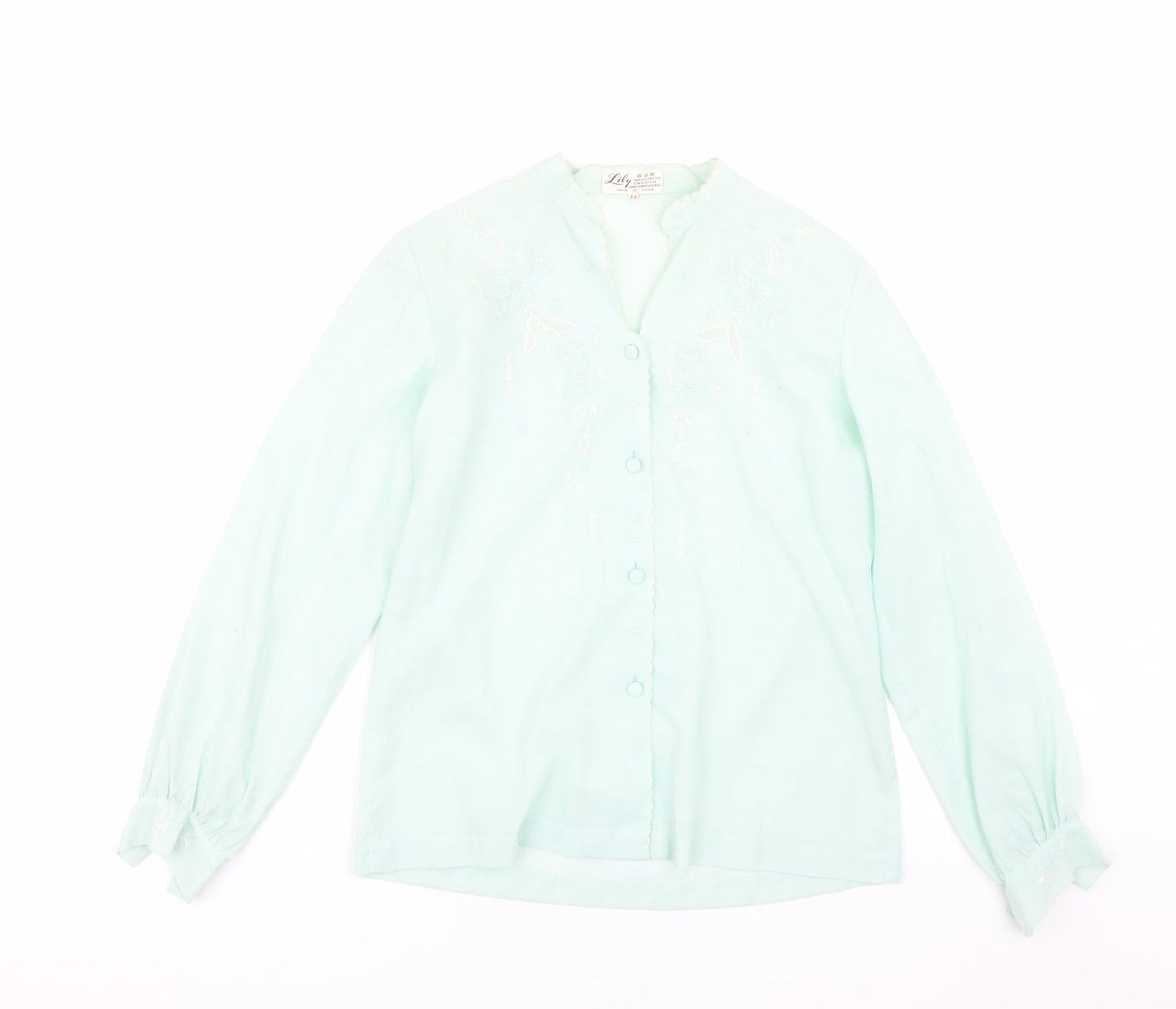 Lily Womens Green Floral  Basic Blouse Size 14