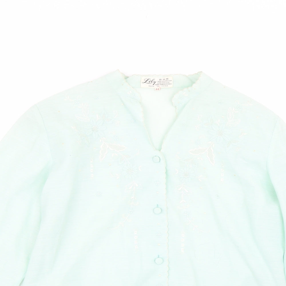 Lily Womens Green Floral  Basic Blouse Size 14
