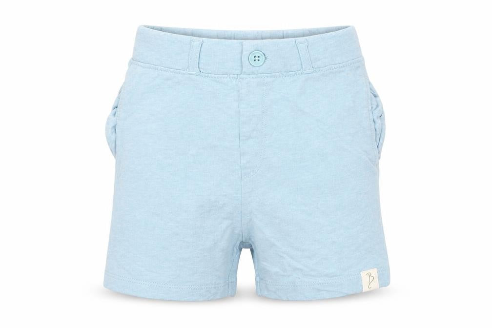 Front view of Billie girls’ blue cropped trousers, size 18-24, months - shorts