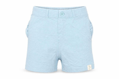 Front view of Billie girls’ blue cropped trousers, size 18-24, months - shorts