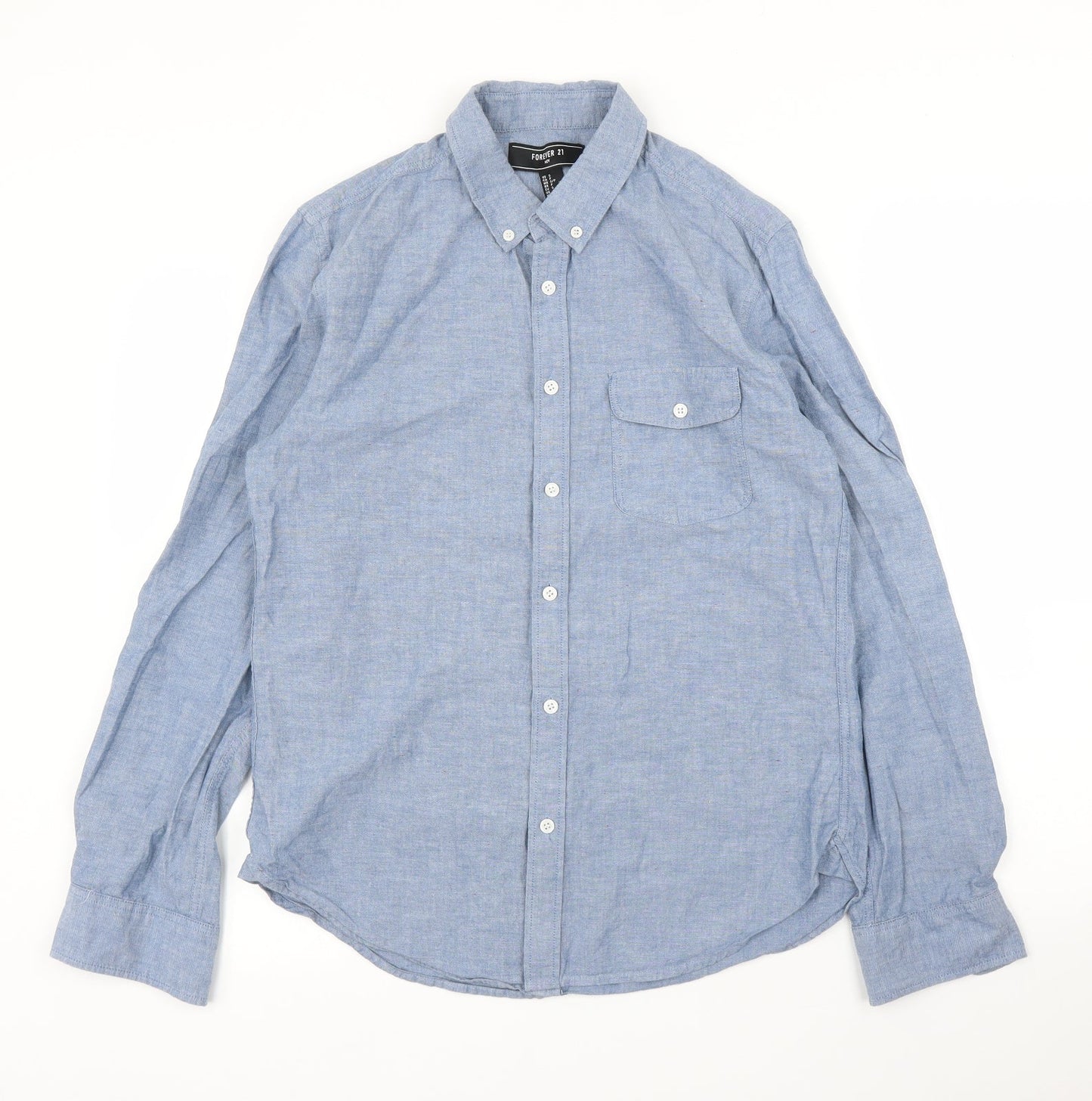 Mens UK Size S FOREVER 21 Blue  Button-Up Long Sleeve Casual Shirt