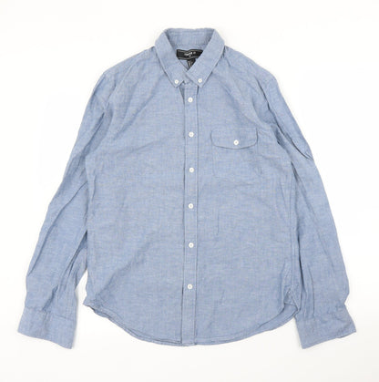 Mens UK Size S FOREVER 21 Blue  Button-Up Long Sleeve Casual Shirt