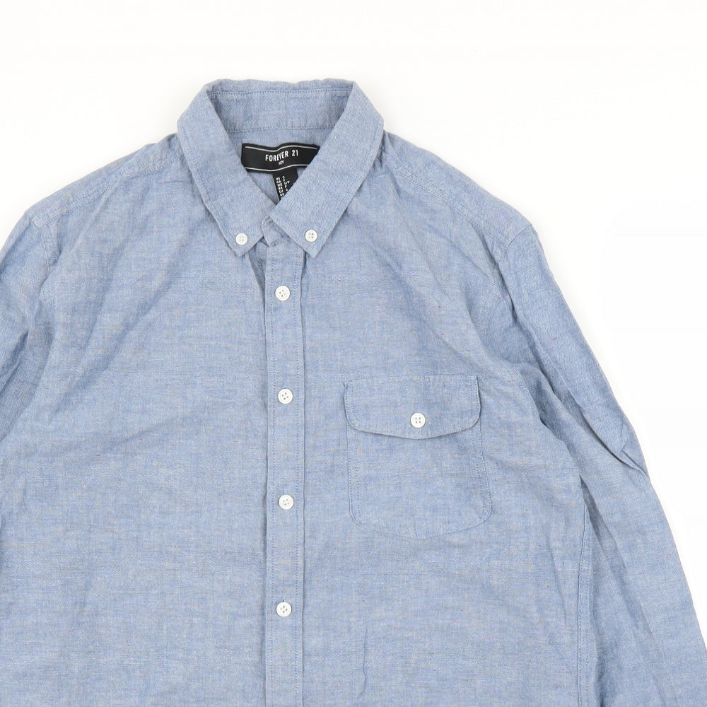 Mens UK Size S FOREVER 21 Blue  Button-Up Long Sleeve Casual Shirt
