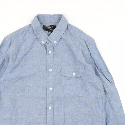 Mens UK Size S FOREVER 21 Blue  Button-Up Long Sleeve Casual Shirt