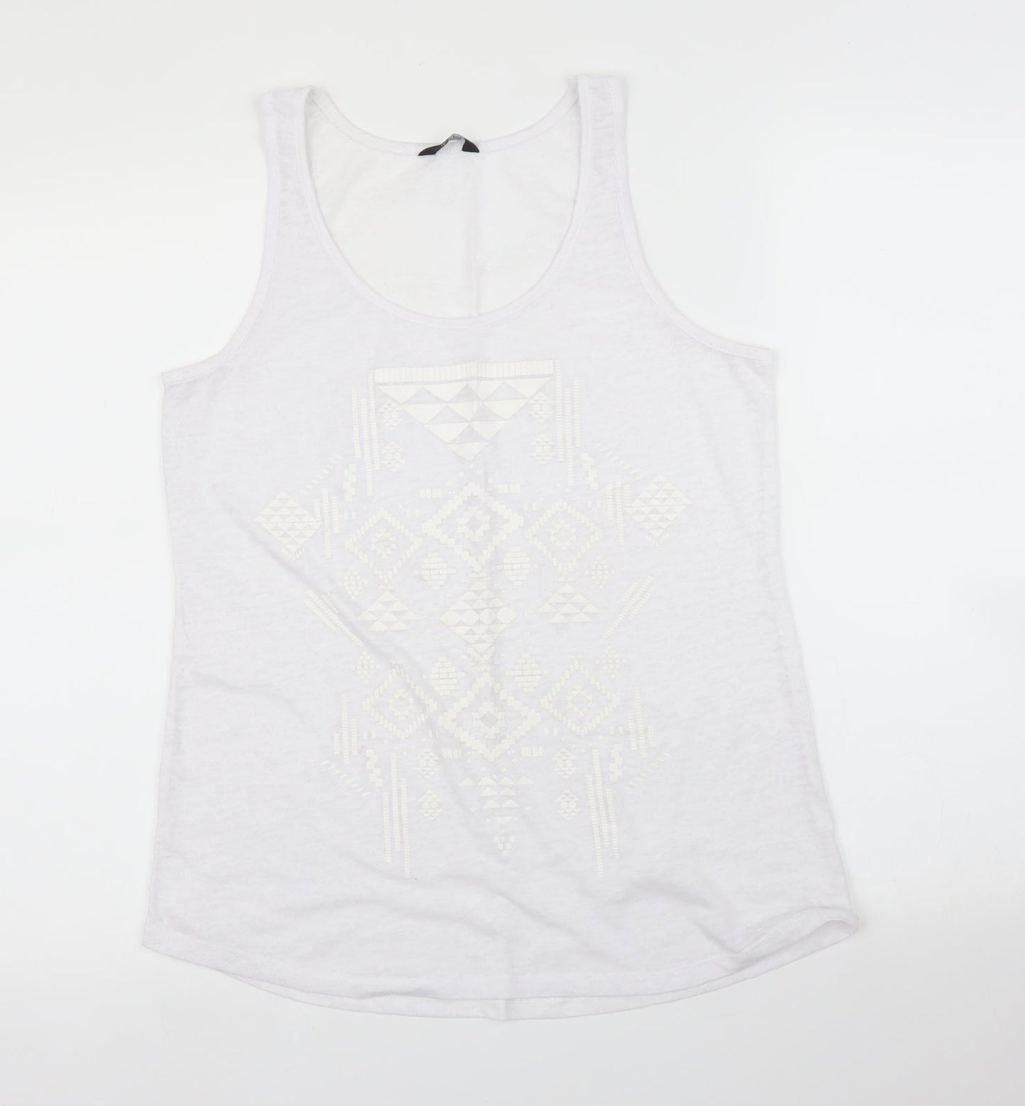 F&F Womens White Geometric  Basic Tank Size M