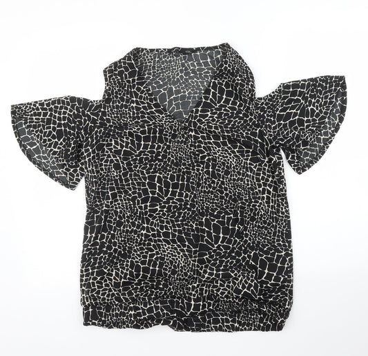 Capsule Womens Black Animal Print  Basic Blouse Size 12  - Giraffe print