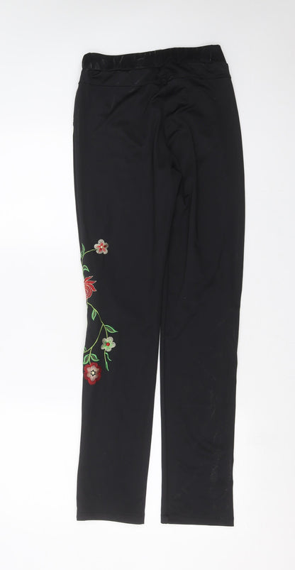 manolita Womens Black Floral  Trousers  Size XL L30 in - Floral embroidery