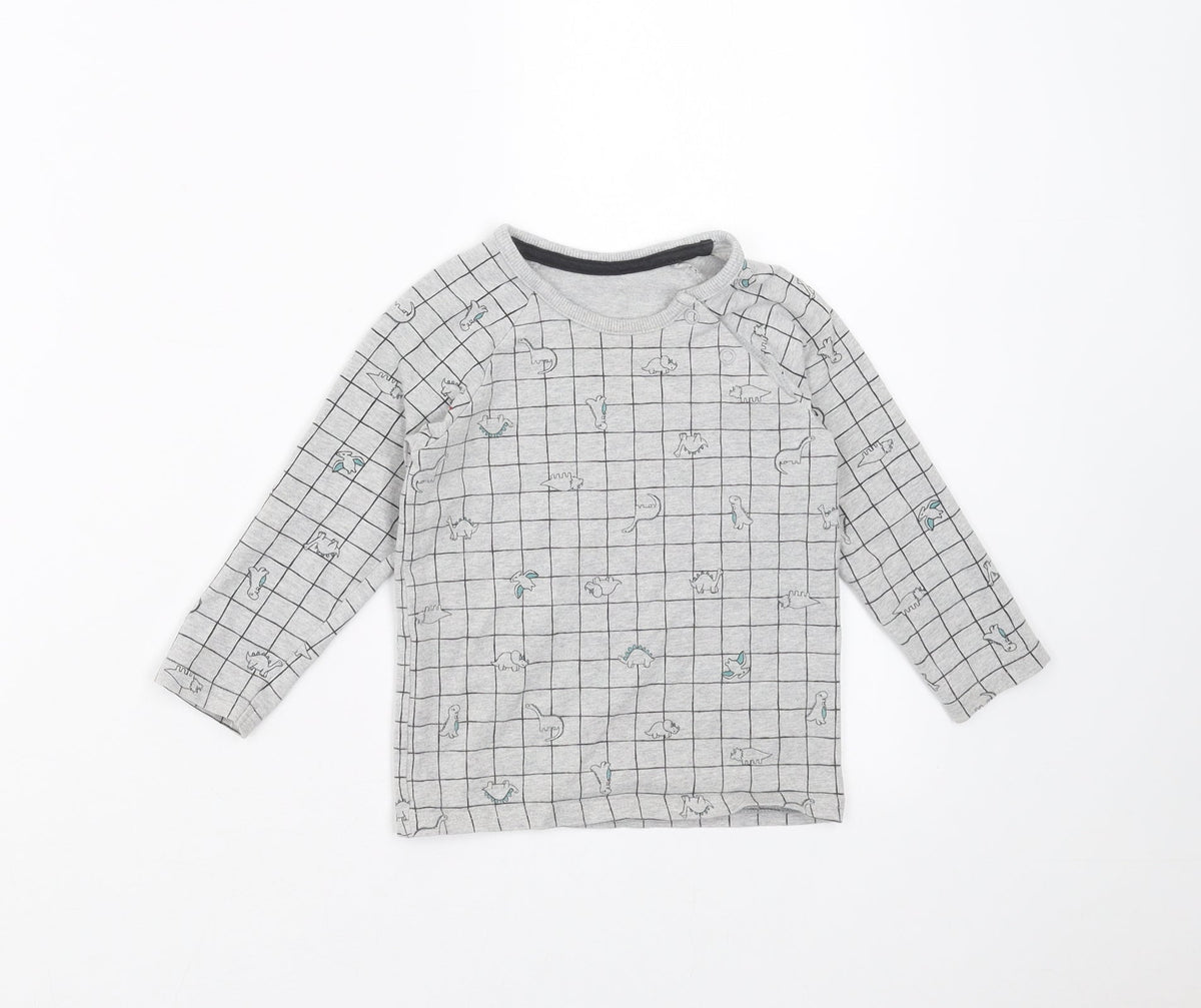 George Boys Grey Check  Basic T-Shirt Size 12-18 Months  - dinosaur
