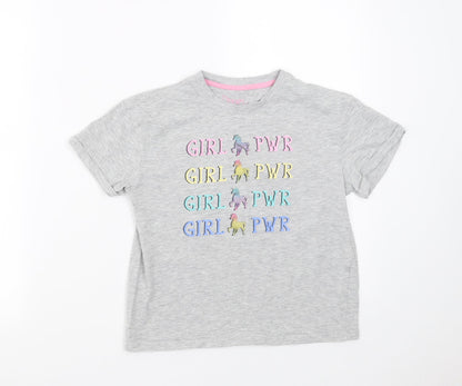 Matalan Girls Grey   Basic T-Shirt Size 6 Years  - girl power