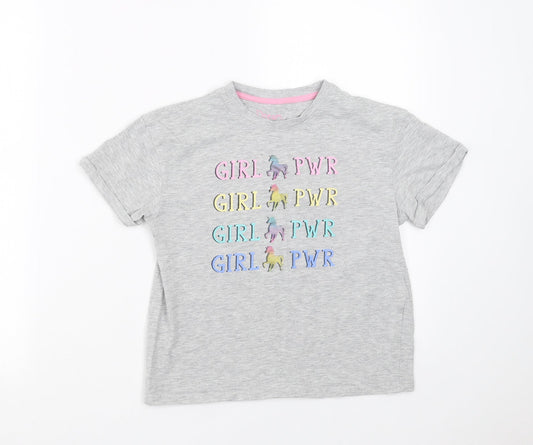 Matalan Girls Grey   Basic T-Shirt Size 6 Years  - girl power