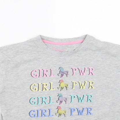 Matalan Girls Grey   Basic T-Shirt Size 6 Years  - girl power