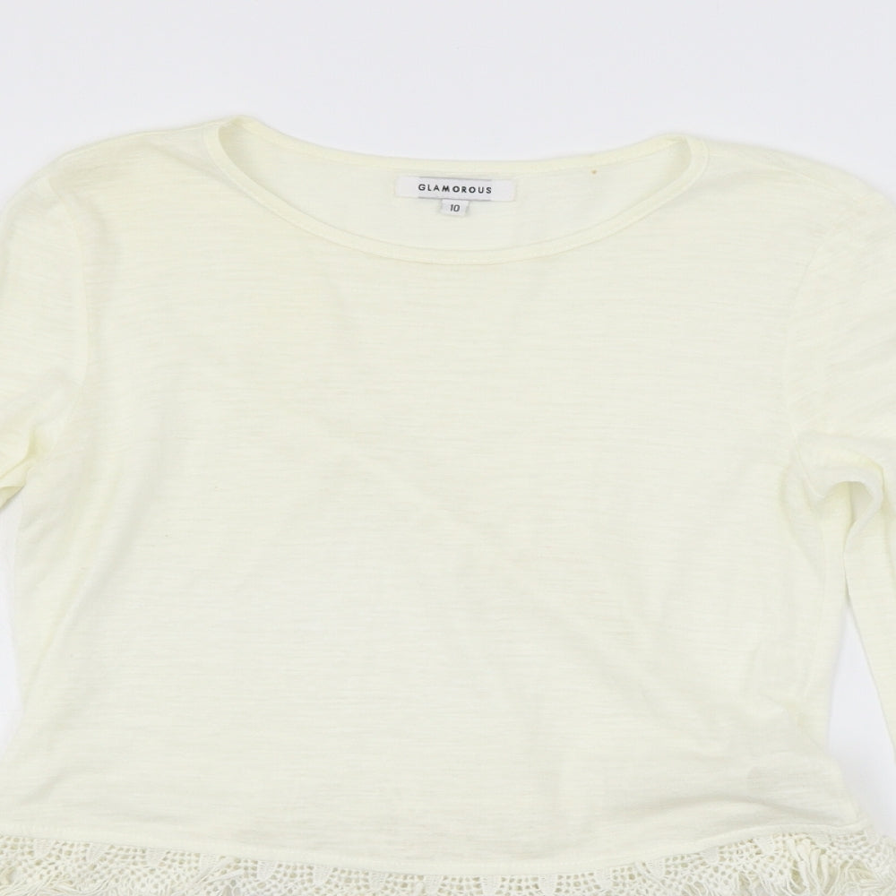 Womens UK Size 10 Glamourous White Basic T-Shirt