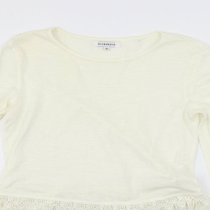Womens UK Size 10 Glamourous White Basic T-Shirt