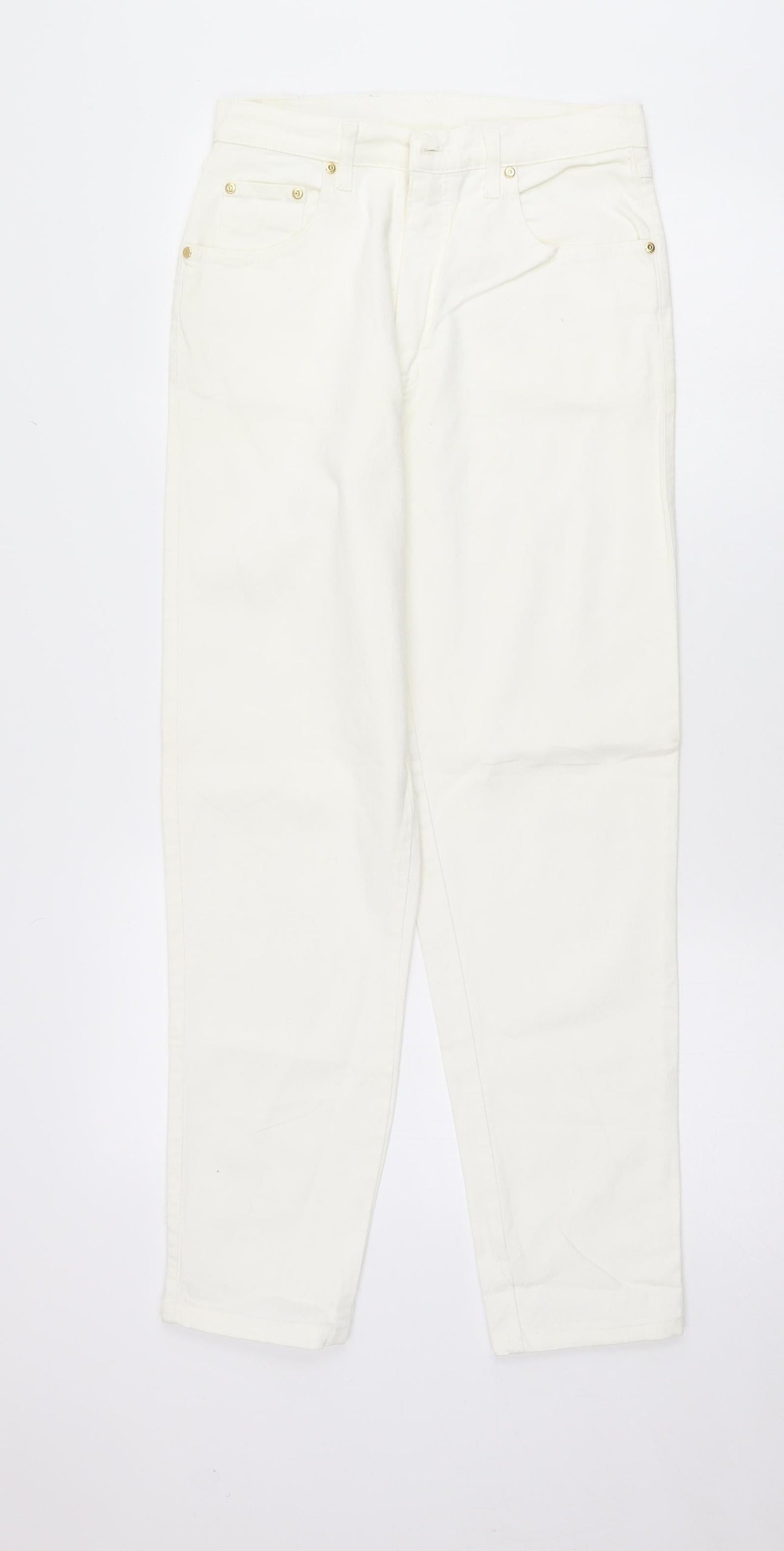 Womens UK Size 10 Preworn Regular Fit Straight White Jeans