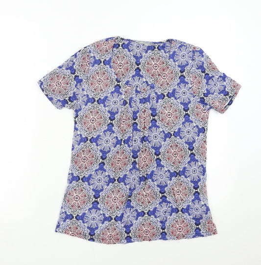 M&S Womens Blue Geometric  Basic T-Shirt Size 8