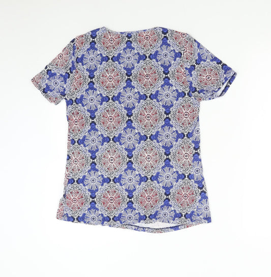 M&S Womens Blue Geometric  Basic T-Shirt Size 8