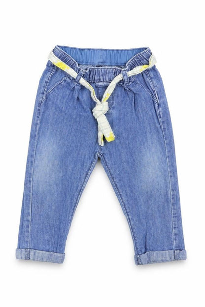 Front view of Marks & Spencer Baby Blue Denim Sweatpants Jeans, size 9-12, Months