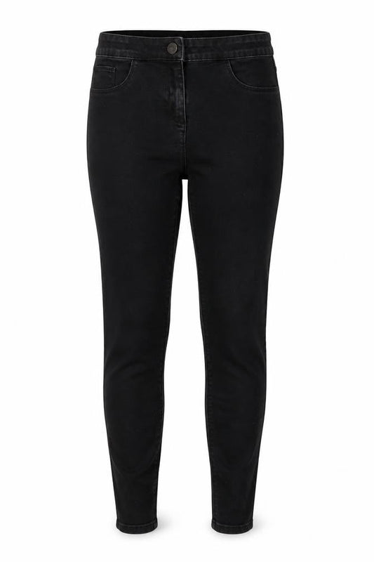 Front view of Denim women’s black skinny jeans, size UK 12, 25-inch leg