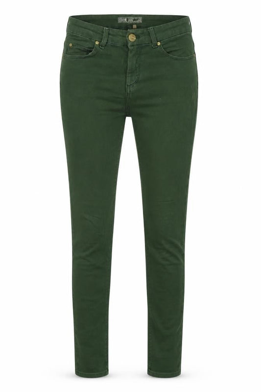 Front view of Moto women’s green skinny jeans, size UK 26, 32-inch leg