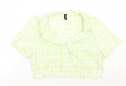 H&M Womens Green Check  Cropped Button-Up Size S