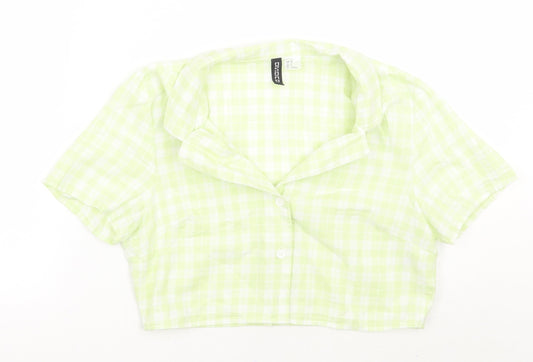H&M Womens Green Check  Cropped Button-Up Size S