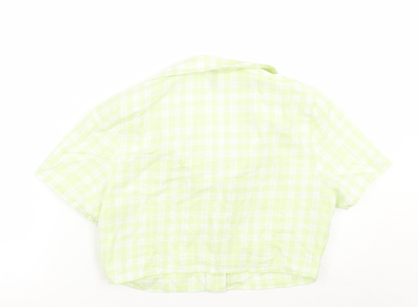 H&M Womens Green Check  Cropped Button-Up Size S