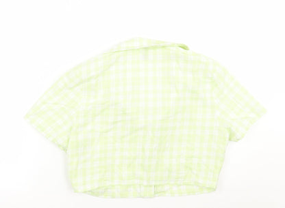 H&M Womens Green Check  Cropped Button-Up Size S