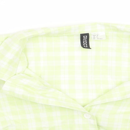 H&M Womens Green Check  Cropped Button-Up Size S