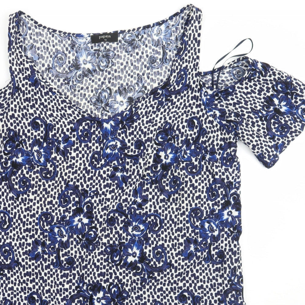 Papaya Womens Blue Floral  A-Line  Size 12