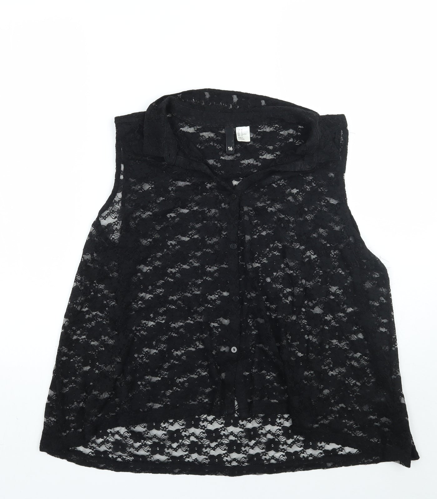 Womens UK Size 16 H&M Black Basic Button-Up