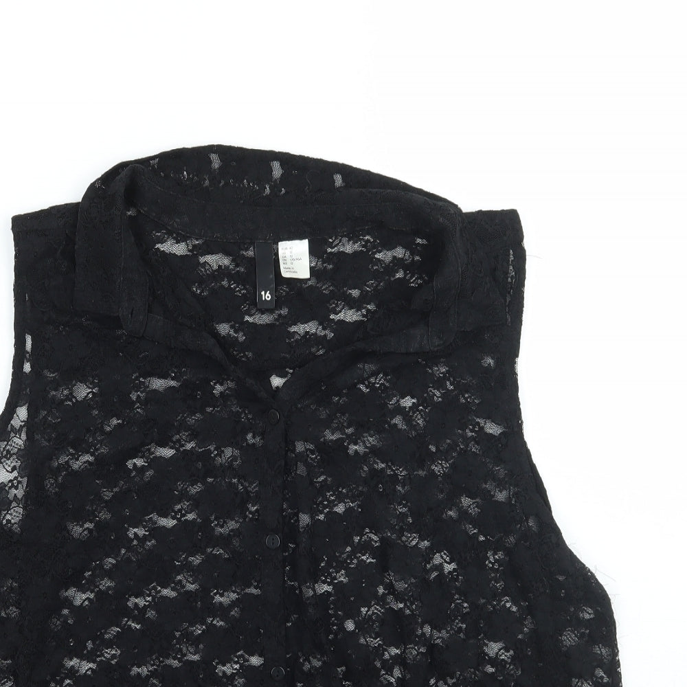 Womens UK Size 16 H&M Black Basic Button-Up