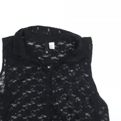 Womens UK Size 16 H&M Black Basic Button-Up