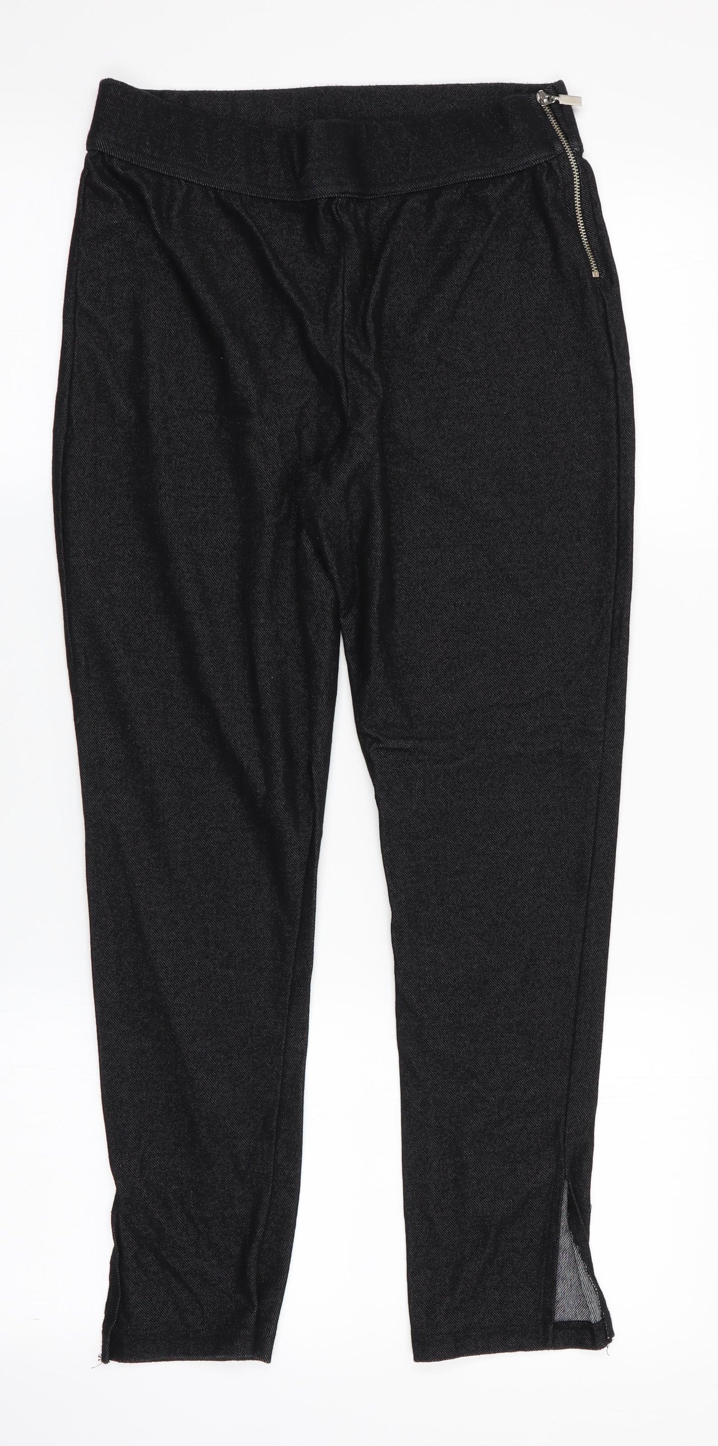 Select Womens Black   Cropped Trousers Size M L25 in - Side Zip
