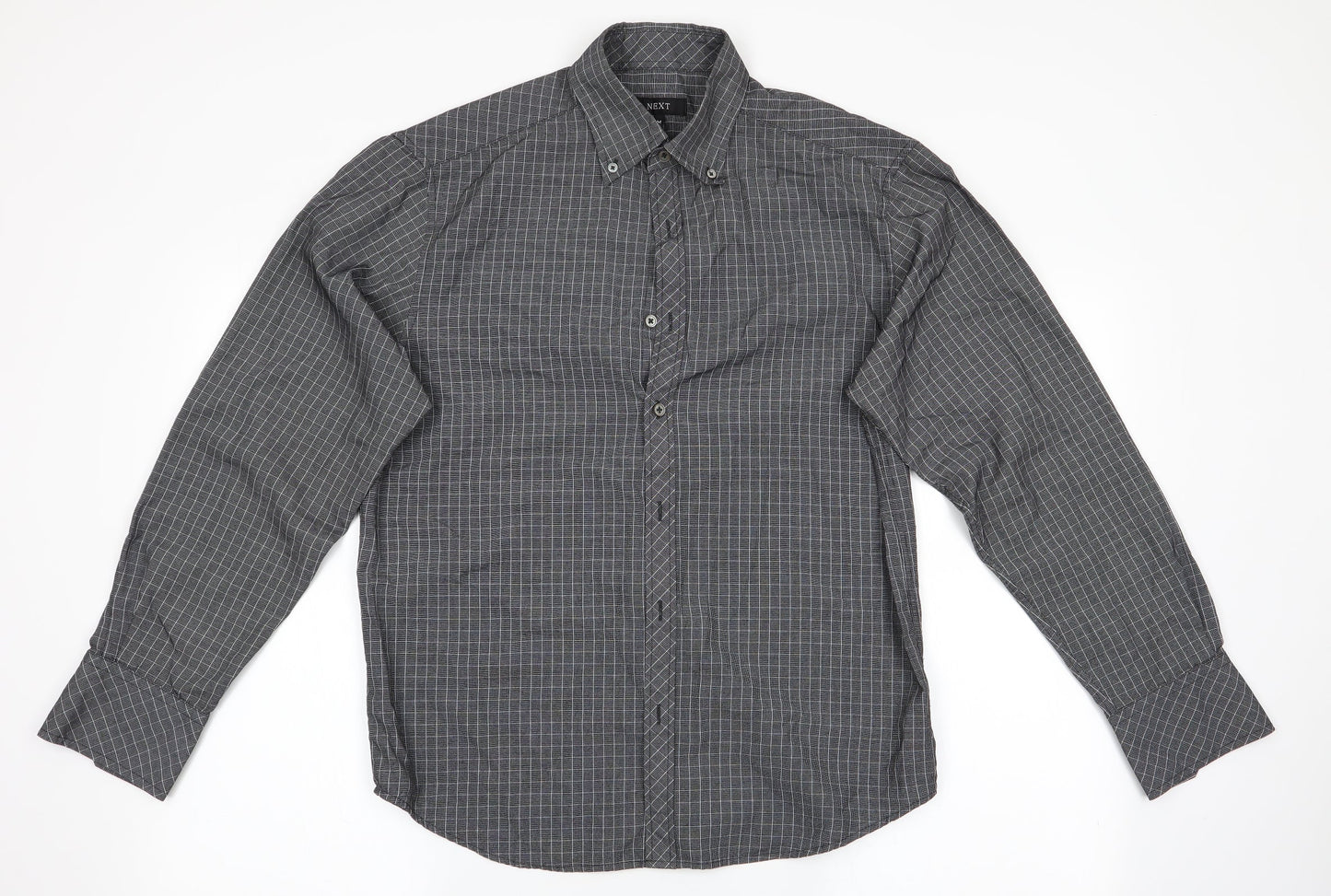 Mens UK Size M NEXT Grey  Button-Up Long Sleeve Casual Shirt