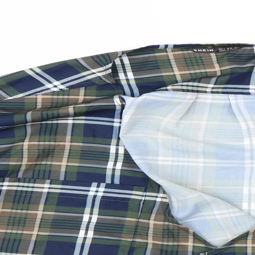 SheIn Womens Multicoloured Plaid  Wrap Blouse Size S