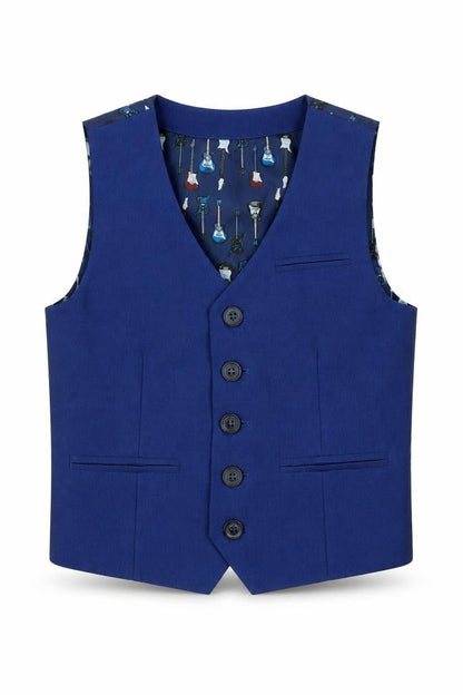 Front view of Next boys’ blue jacket waistcoat, size 2-3, years