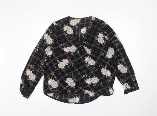 Anthology Womens Black Floral  Basic Blouse Size 12