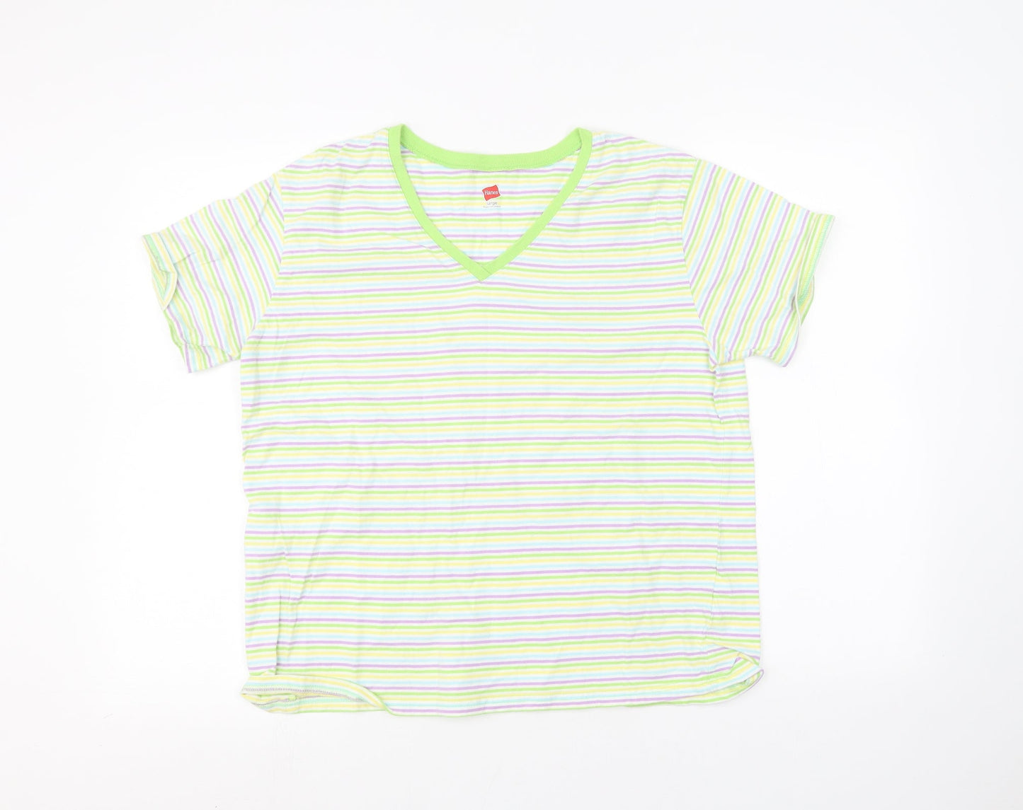 Hanes Womens White Striped  Basic T-Shirt Size L