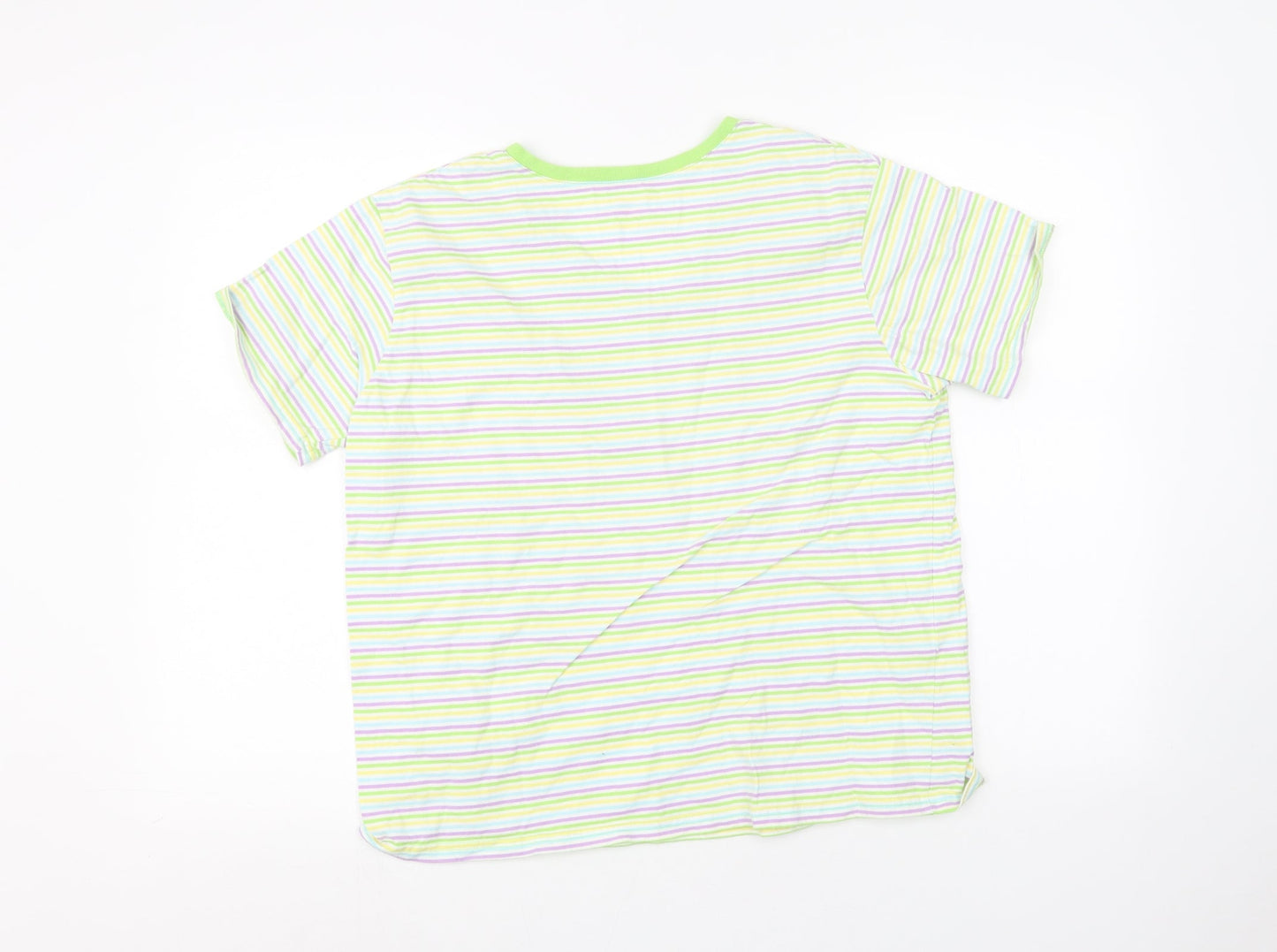 Hanes Womens White Striped  Basic T-Shirt Size L