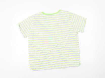 Hanes Womens White Striped  Basic T-Shirt Size L