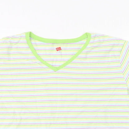 Hanes Womens White Striped  Basic T-Shirt Size L