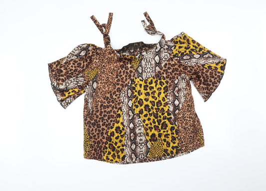 Quiz Womens Brown Animal Print  Basic Blouse Size 14