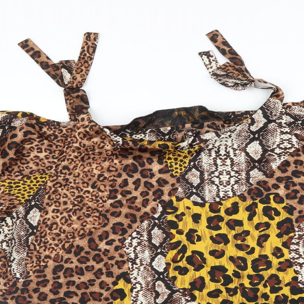 Quiz Womens Brown Animal Print  Basic Blouse Size 14