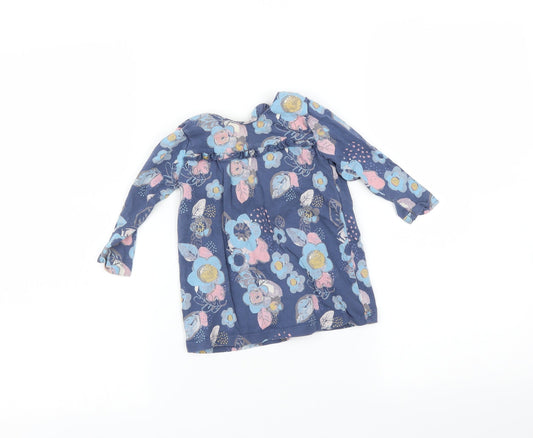 Marks and Spencer Baby Blue Floral  Basic T-Shirt Size 9-12 Months