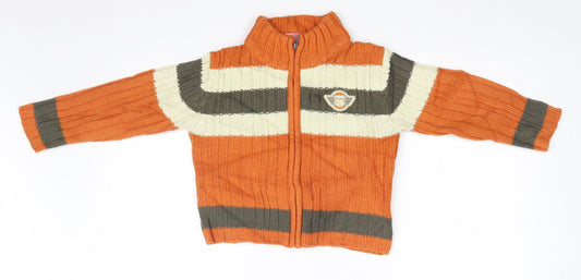 Nkd Boys Brown Striped  Full Zip Jumper