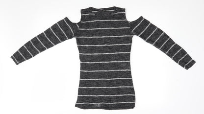 Trendy Womens Grey Striped  Pullover Jumper Size M