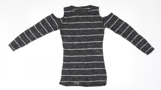 Trendy Womens Grey Striped  Pullover Jumper Size M