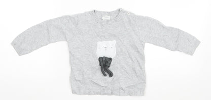mamas & papas Baby Grey   Pullover Jumper Size 18-24 Months  - Bear