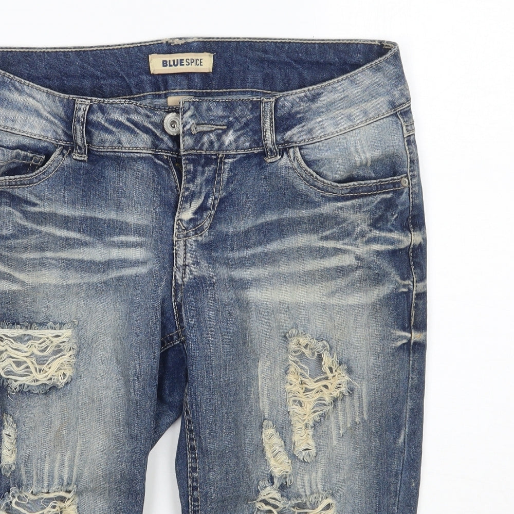 Womens UK Size  Blue Spice Regular Fit Cropped Blue Jeans